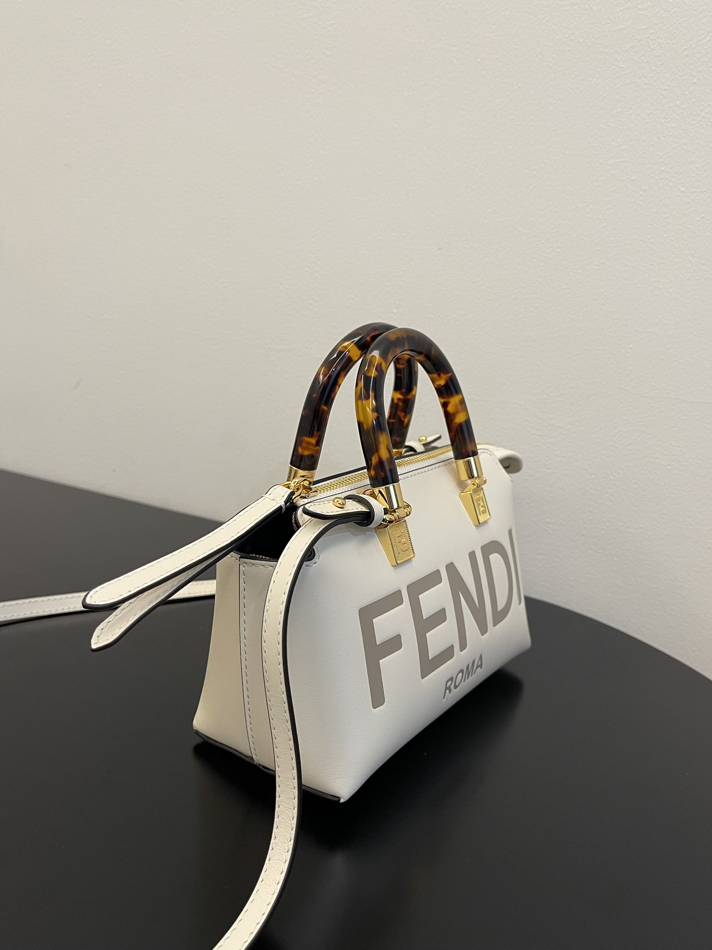 Fendi Mini By The Way Leather Boston Shoulder Bag White